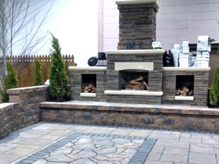 outdoor stone steps after construction in backyard