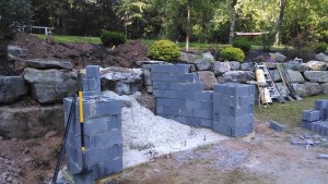 concrete block foundation for stone staircase