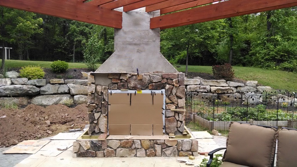 outdoor fireplace under construction